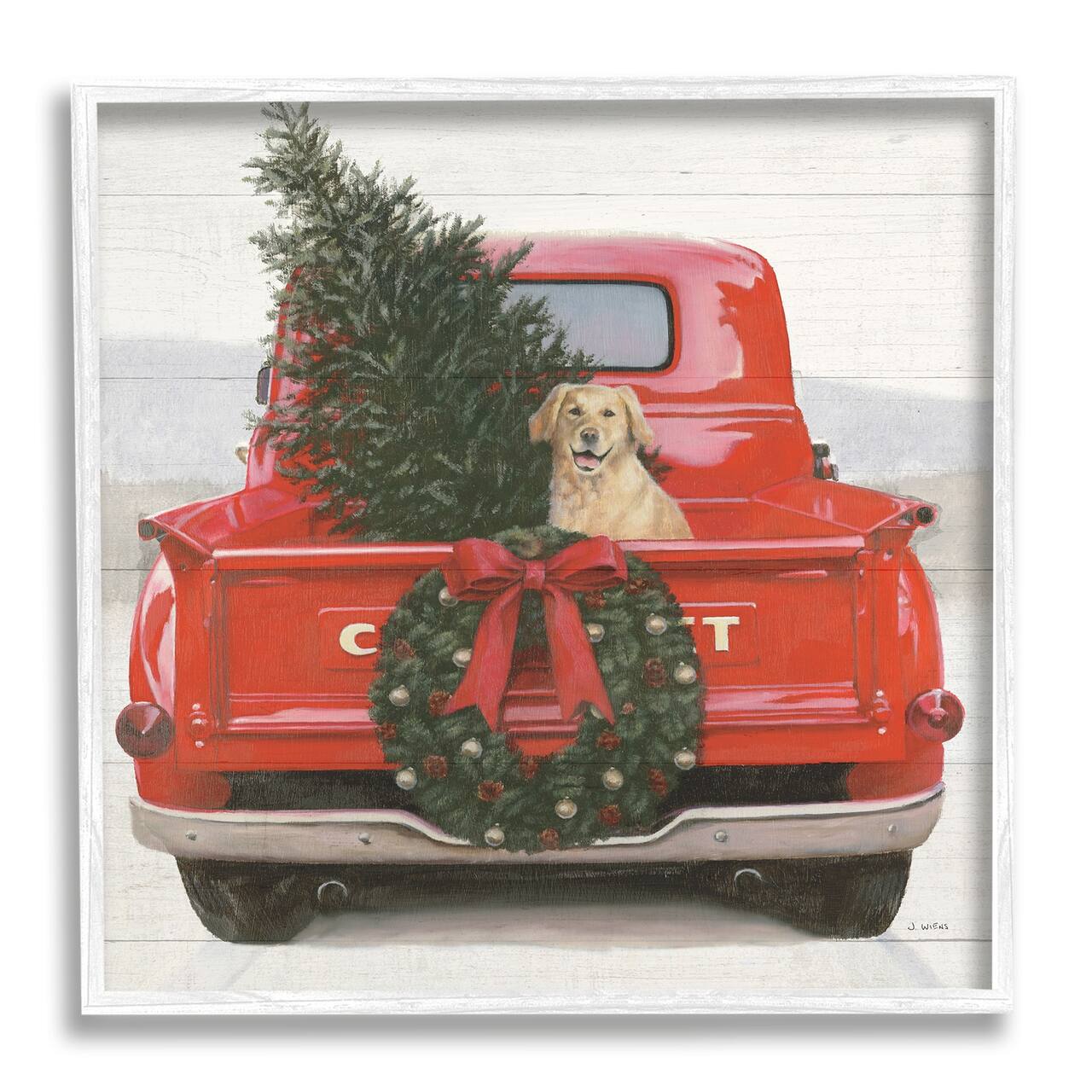 Stupell Industries Festive Dog in Truck Framed Giclee Art